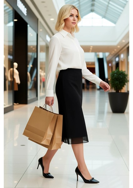 Kadın A Line Midi Etek Puantiye Desenli %94 Polyester %6 Elastan Fonksiyonel Dayanıklı Şık modelleri