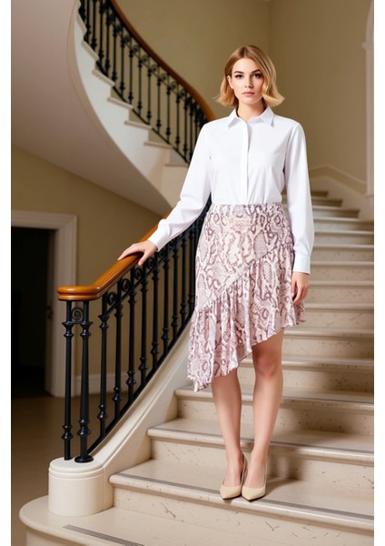 Kadın Asimetrik Kesim Midi Etek Hayvan Desenli Dokuma %100 Polyester Fonksiyonel Dayanıklı fiyatları