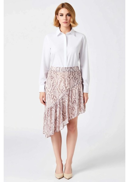 Kadın Asimetrik Kesim Midi Etek Hayvan Desenli Dokuma %100 Polyester Fonksiyonel Dayanıklı fırsatları