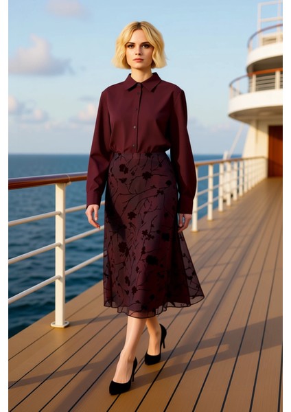 Kadın A Line Kalem Maxi Etek %92 Polyester %8 Elastan Çiçekli Desen Fonksiyonel Dayanıklı Şık