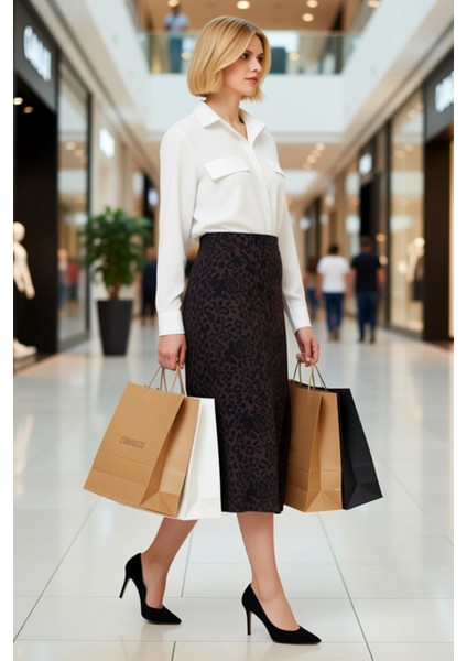 Kadın Çiçek Desenli Yırtmaçlı Midi Dokuma Etek Yüksek Bel A Kesim %100 Viskoz Fonksiyonel Şık modelleri