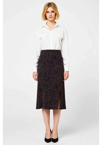 Kadın Çiçek Desenli Yırtmaçlı Midi Dokuma Etek Yüksek Bel A Kesim %100 Viskoz Fonksiyonel Şık fırsatları