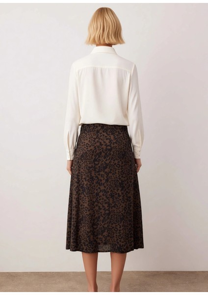 Kadın Çiçek Desenli Yırtmaçlı Midi Dokuma Etek Yüksek Bel A Kesim %100 Viskoz Fonksiyonel Şık indirimleri