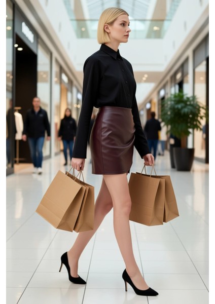 Kadın Yüksek Bel Kruvaze Suni Deri Mini Etek Fonksiyonel Dayanıklı Kaliteli Konforlu Rahat modelleri