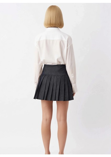 Kadın Pileli Mini Etek Yüksek Bel Düz Gabardin Kalıp Fonksiyonel Dayanıklı Kaliteli Modern fırsatları