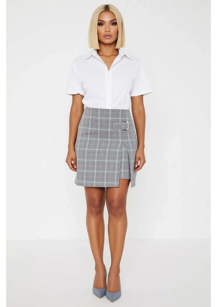 Kadın Kareli Dokuma Mini Etek Yüksek Bel Düğme Detaylı Fonksiyonel Dayanıklı Kaliteli Spor fırsatları