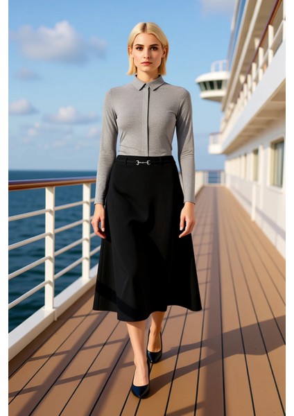 Kadın Düz Kalıp %100 Pamuk Maxi Denim Etek Fonksiyonel Dayanıklı Kaliteli Konforlu Estetik