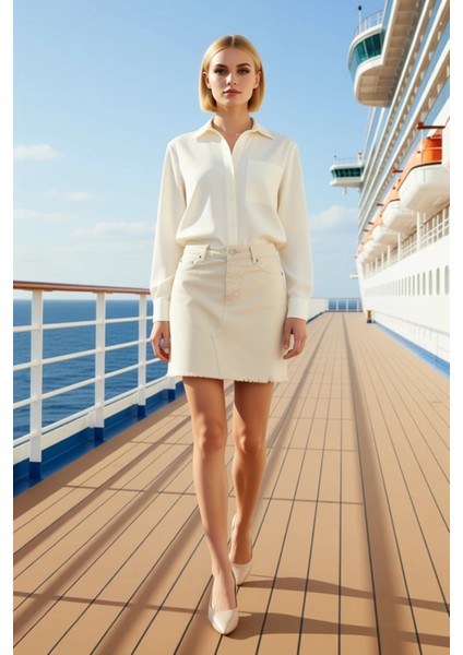 Kadın Yüksek Bel Mini Denim Etek %100 Pamuk A Line Kalıp Fonksiyonel Dayanıklı Kaliteli Şık