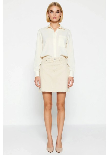 Kadın Yüksek Bel Mini Denim Etek %100 Pamuk A Line Kalıp Fonksiyonel Dayanıklı Kaliteli Şık fırsatları