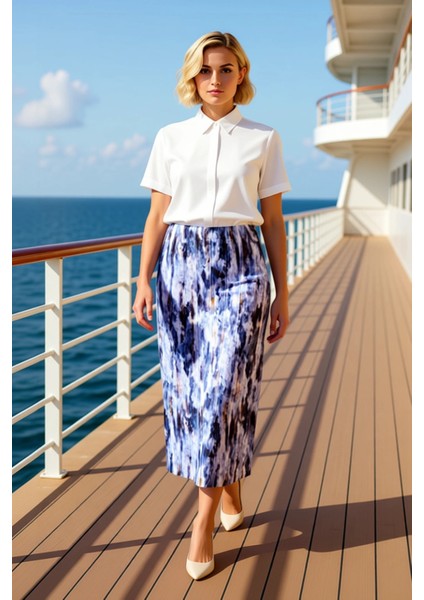 Kadın Maxi Pilise Etek Normal Bel Soyut Desenli %100 Polyester Fonksiyonel Dayanıklı Rahat