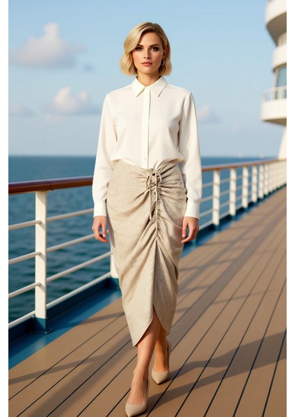 Kadın Midi Etek Büzgü Detaylı Asimetrik Kalıp Fonksiyonel Dayanıklı Kaliteli Konforlu Spor