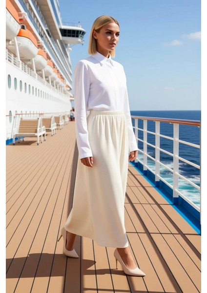 Kadın Maxi Etek Yüksek Bel Düz Desen Kırışmaya Dayanıklı Fonksiyonel Kaliteli Konforlu Şık