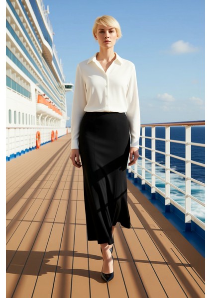 Kadın Yüksek Bel Maxi Kalem Etek %97 Pamuk %3 Elastan Fonksiyonel Dayanıklı Kaliteli Rahat