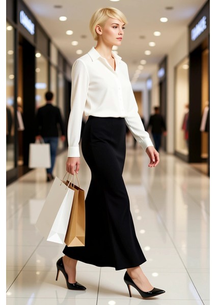 Kadın Yüksek Bel Maxi Kalem Etek %97 Pamuk %3 Elastan Fonksiyonel Dayanıklı Kaliteli Rahat modelleri