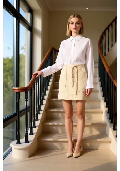 Kadın %100 Keten Düz Mini Etek Cep Detaylı Fonksiyonel Dayanıklı Kaliteli Konforlu Estetik fiyatları