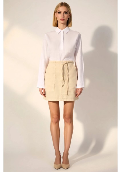 Kadın %100 Keten Düz Mini Etek Cep Detaylı Fonksiyonel Dayanıklı Kaliteli Konforlu Estetik fırsatları