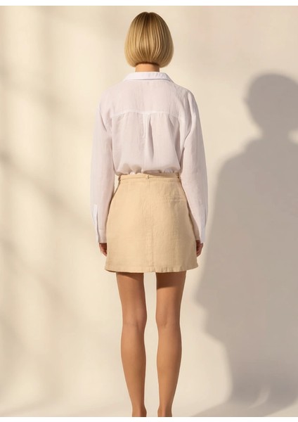 Kadın %100 Keten Düz Mini Etek Cep Detaylı Fonksiyonel Dayanıklı Kaliteli Konforlu Estetik indirimleri