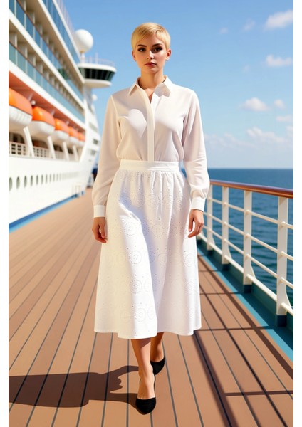 Kadın %100 Pamuk Brode Nakışlı Maxi Boy A Line Etek Fonksiyonel Dayanıklı Kaliteli Estetik