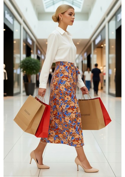 Kadın Midi Sarong Kalıp Çiçek Desenli Dokuma Etek %100 Viskoz Fonksiyonel Dayanıklı Modern modelleri