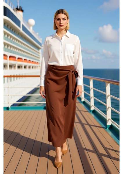 Kadın Düz Maxi Boy Sarong Kalıp Kruvaze Bağlamalı Viskon Dokuma Etek Fonksiyonel Dayanıklı