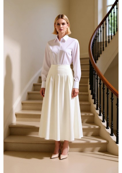 Kadın Yüksek Bel Pileli Maxi Etek %95 Polyester %5 Elastan Düz Desen Fonksiyonel Dayanıklı fiyatları