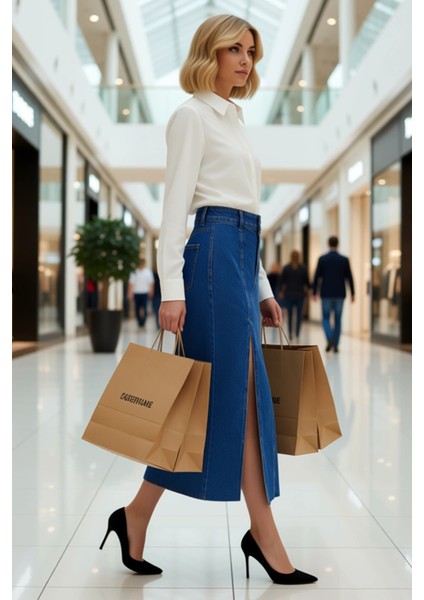 Kadın Midi Yırtmaçlı Dikiş Detaylı Kalem Denim Etek %100 Pamuk Fonksiyonel Dayanıklı Rahat modelleri