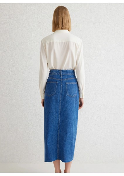 Kadın Midi Yırtmaçlı Dikiş Detaylı Kalem Denim Etek %100 Pamuk Fonksiyonel Dayanıklı Rahat indirimleri