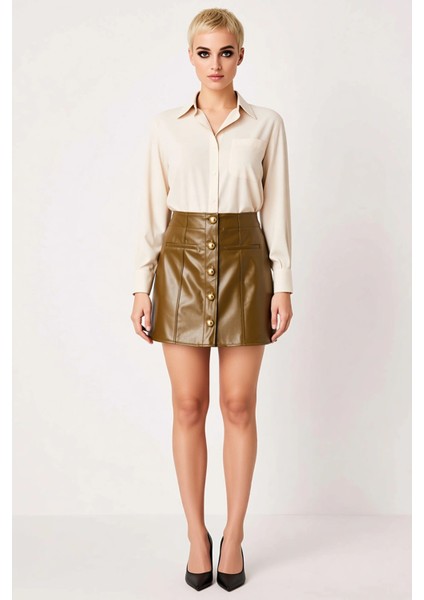 Kadın Suni Deri Mini Etek Yüksek Bel Düğmeli Detaylı Fonksiyonel Dayanıklı Kaliteli Modern fırsatları