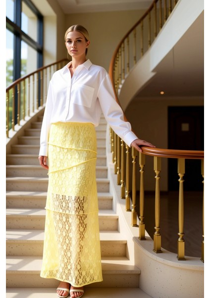 Kadın A Kesim Dantel Detaylı Maxi Etek %98 Polyester %2 Elastan Fonksiyonel Dayanıklı Spor fiyatları