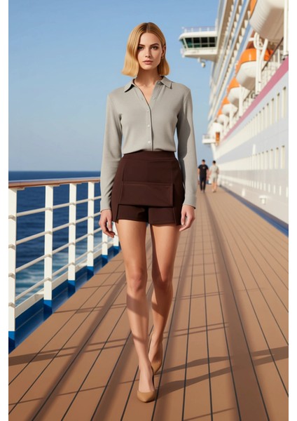 Kadın Normal Bel Yırtmaçlı Mini Şort Etek Düz Desen Interlok Kumaş Fonksiyonel Dayanıklı Şık