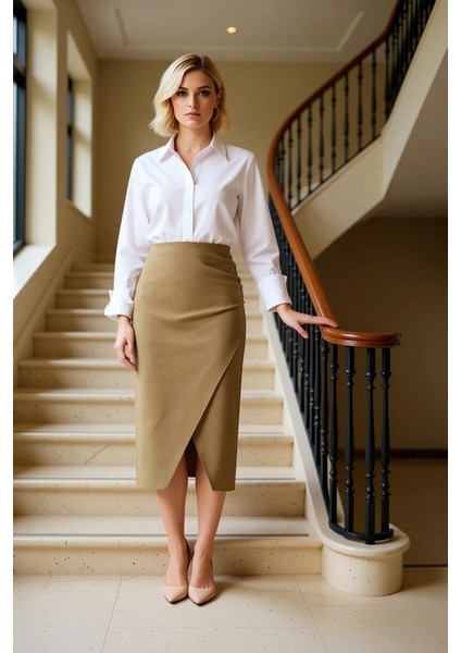 Kadın Midi Sarong Kalıp Dokuma Etek Yandan Büzgülü Yırtmaçlı Fonksiyonel Dayanıklı Estetik fiyatları