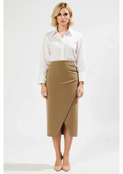 Kadın Midi Sarong Kalıp Dokuma Etek Yandan Büzgülü Yırtmaçlı Fonksiyonel Dayanıklı Estetik fırsatları