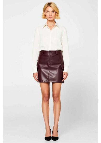 Kadın Yüksek Bel Suni Deri Mini Etek Kargo Cepli Fonksiyonel Dayanıklı Kaliteli Konforlu Şık fırsatları