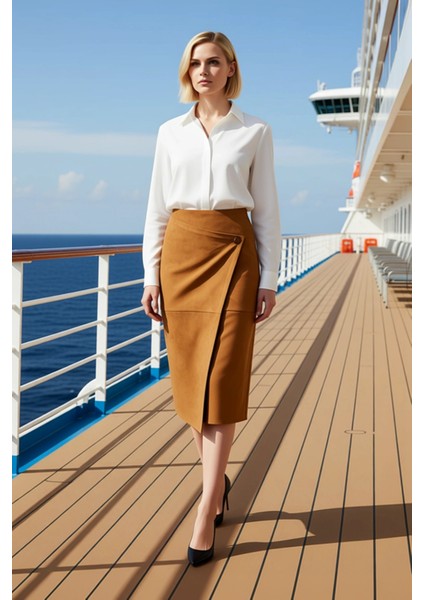 Kadın Düz Desenli A Line Kalıp %100 Pamuk Midi Etek Fonksiyonel Dayanıklı Kaliteli Estetik