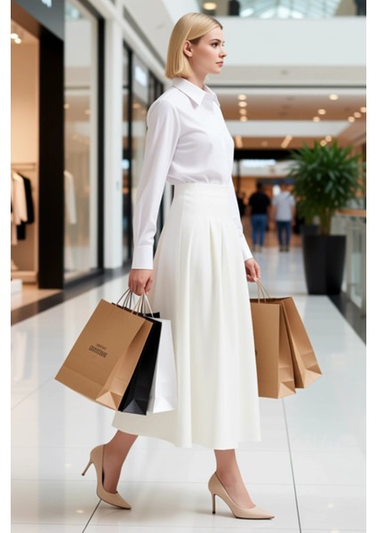 Kadın Yüksek Bel Pileli Maxi Etek %95 Polyester %5 Elastan Düz Desen Fonksiyonel Dayanıklı modelleri