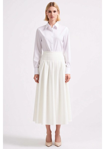 Kadın Yüksek Bel Pileli Maxi Etek %95 Polyester %5 Elastan Düz Desen Fonksiyonel Dayanıklı fırsatları