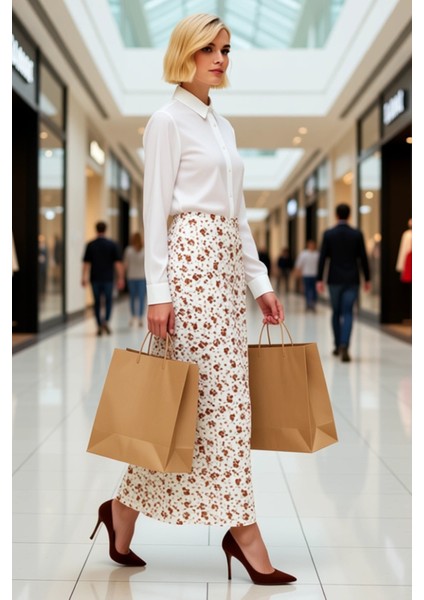 Kadın A Line Midi Etek %100 Viskoz Çiçek Desenli Önü Düğmeli Yırtmaçlı Fonksiyonel Estetik modelleri