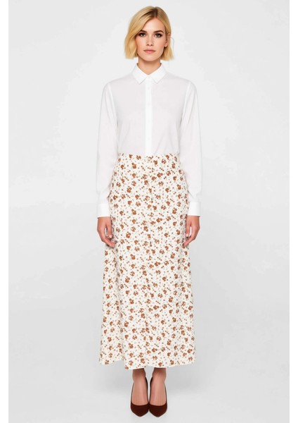 Kadın A Line Midi Etek %100 Viskoz Çiçek Desenli Önü Düğmeli Yırtmaçlı Fonksiyonel Estetik fırsatları