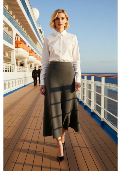 Kadın A Kesim Normal Bel Triko Midi Etek Fonksiyonel Dayanıklı Kaliteli Konforlu Estetik Şık