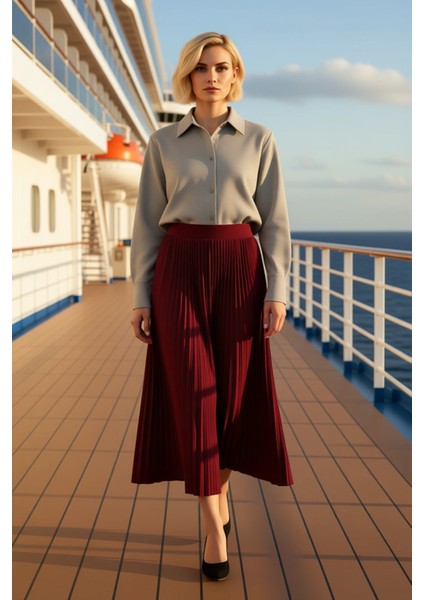 Kadın Pilise Maxi Etek Yüksek Bel A Line Kalıp Esnek Örme Kumaş Fonksiyonel Dayanıklı Spor