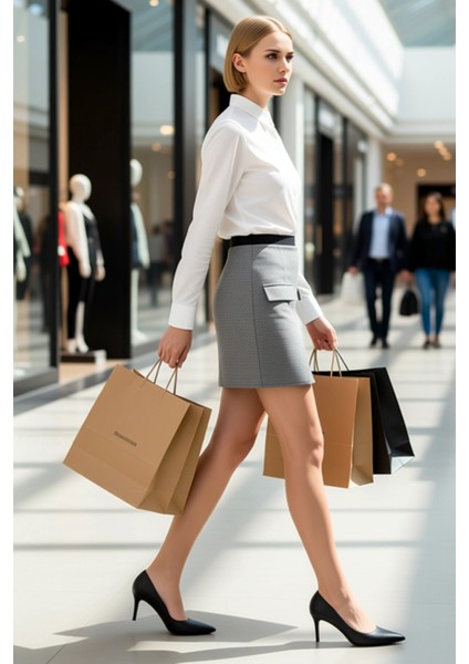 Kadın Balıksırtı Dokuma Mini Etek Yüksek Bel A Kesim %60 Pamuk %40 Polyester Fonksiyonel Şık modelleri