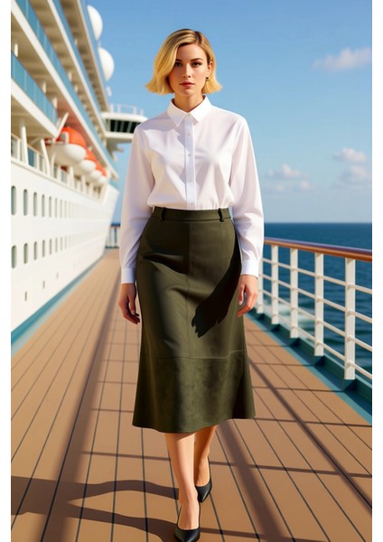 Kadın Yüksek Bel Midi A Kesim Örme Süet Etek Fonksiyonel Dayanıklı Kaliteli Konforlu Rahat