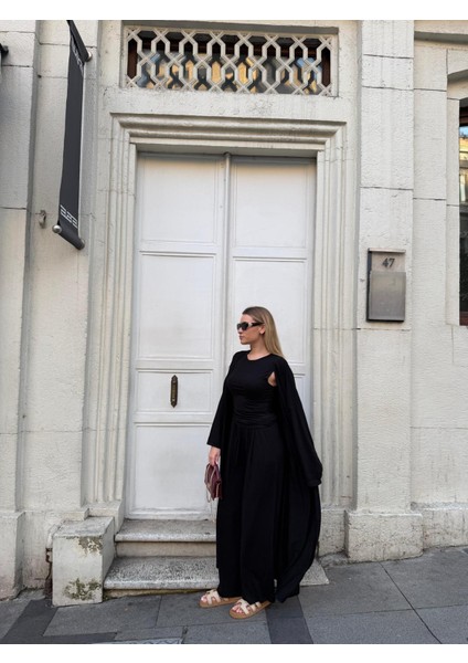 Kadın Viskon 3’lü Takım – Kimono + Beli Lastikli Salaş Pantolon + Sıfır Kol (Kolsuz) – 8 Renk