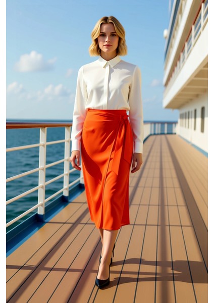 Kadın Düz Maxi Boy Sarong Kalıp Kruvaze Bağlamalı Viskon Dokuma Etek Fonksiyonel Dayanıklı