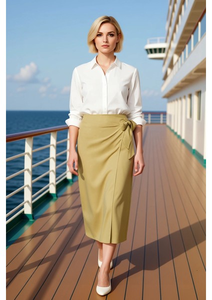 Kadın Düz Maxi Boy Sarong Kalıp Kruvaze Bağlamalı Viskon Dokuma Etek Fonksiyonel Dayanıklı