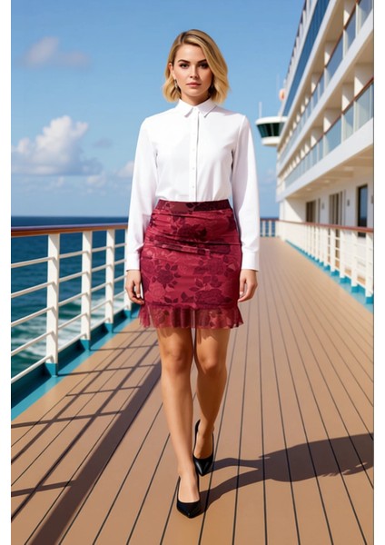 Kadın Çiçekli Mini Örme Etek Yüksek Bel Düz Kalıp Fonksiyonel Dayanıklı Kaliteli Konforlu Şık modelleri