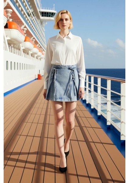 Kadın %100 Pamuk A Line Kalıp Bağlama Detaylı Mini Etek Fonksiyonel Dayanıklı Kaliteli Şık