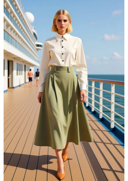 Kadın Pileli Maxi Boy Dokuma Etek Yüksek Bel Düz Desen Fonksiyonel Dayanıklı Kaliteli Spor