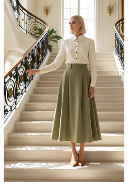 Kadın Pileli Maxi Boy Dokuma Etek Yüksek Bel Düz Desen Fonksiyonel Dayanıklı Kaliteli Spor fiyatları