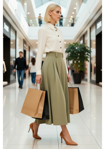 Kadın Pileli Maxi Boy Dokuma Etek Yüksek Bel Düz Desen Fonksiyonel Dayanıklı Kaliteli Spor modelleri